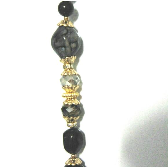 NEW Sara Bella Black Onyx Glass Bead NECKLACE 34" Adj Mother Of Pearl Nordstrom - Picture 7 of 11